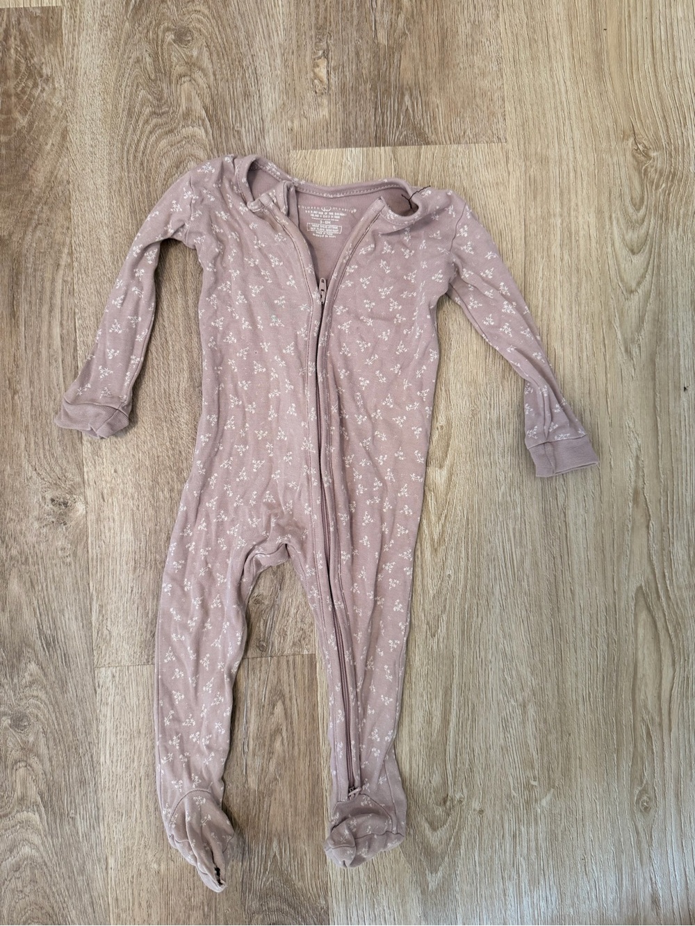 Colored organics purple Floral Zip-Up Baby Footie - Long Sleeve Footed Onesie